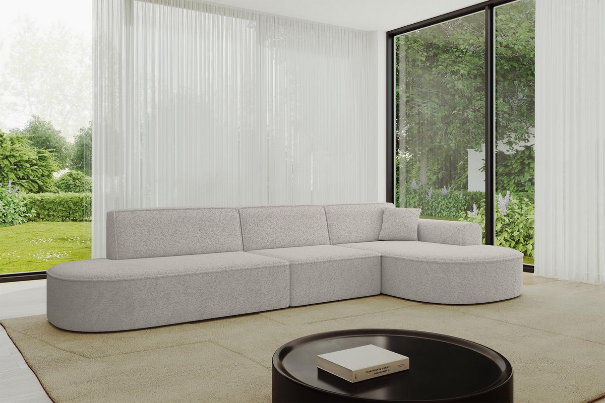 ECKSOFA Ottomane Rechts MARI-L2 - 328x171x79 cm Hellgrau Tissu - Hellgrau/Schwarz, Holzwerkstoff/Kunststoff (171/328cm) - ALTDECOR