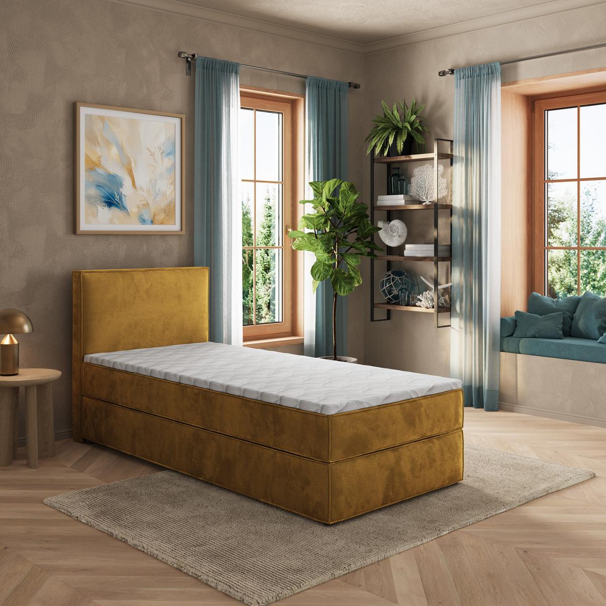 BOXBETT PELLIO 90x200 cm mit Matratze und Topper - Gelb - Gelb, Holz (90/200cm) - MASSENO