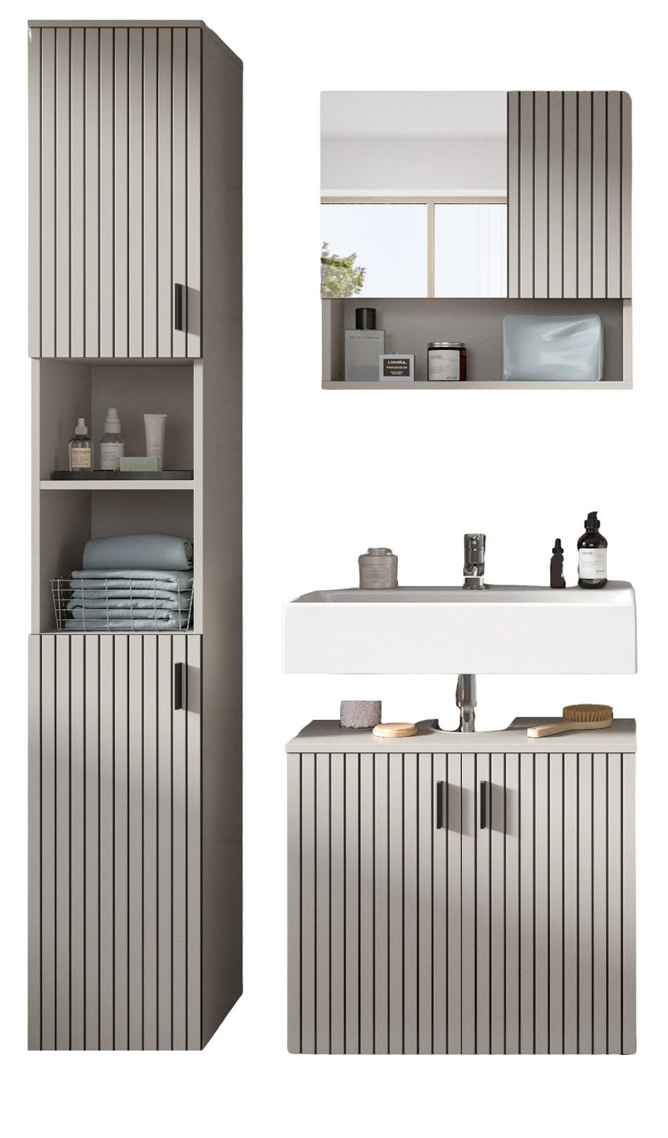 BADMÖBEL-SET Kaschmir 3-teilig 105 cm, Komplettset in modernem Design - Kaschmir/Schwarz, Glas/Holzwerkstoff (105/192/30cm) - Inn.Furn