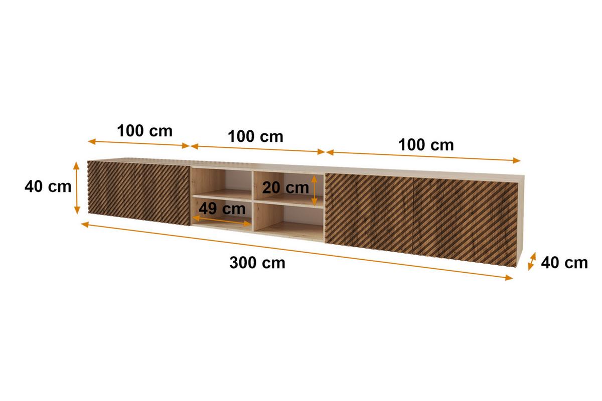 LOWBOARD ZENO-W 3x100x40x40 cm - Artisan / Katania - Eiche Wotan, Holzwerkstoff (300/40/40cm) - ALTDECOR