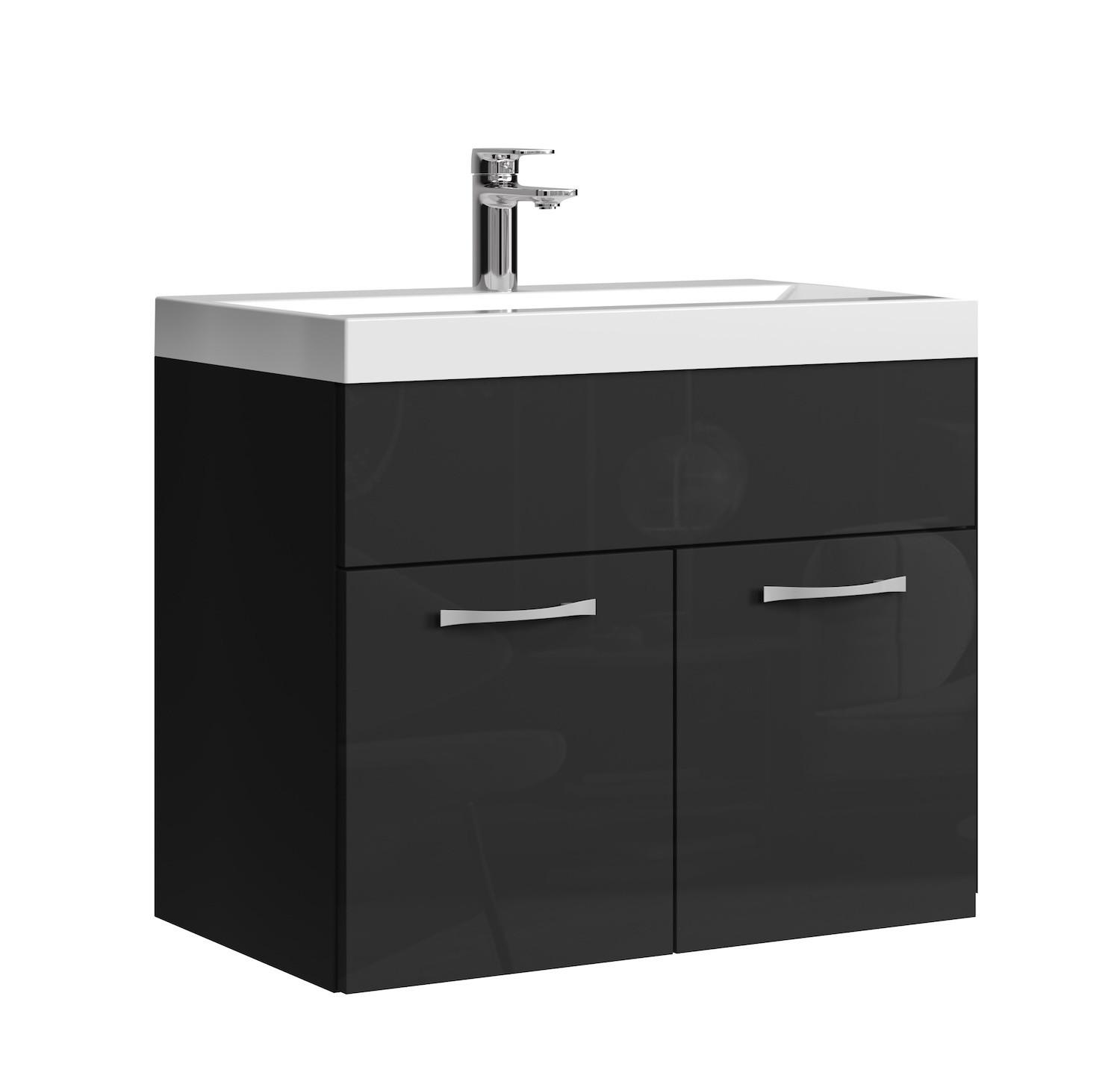 BADMÖBEL-SET Montreal 2 Teile Schwarz Hochglanz - 60 x 35 x 51 cm - Schwarz, Holz (60/51/35cm) - Badplaats