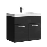 BADMÖBEL-SET Montreal 2 Teile Schwarz Hochglanz - 60 x 35 x 51 cm - Schwarz, Holz (60/51/35cm) - Badplaats