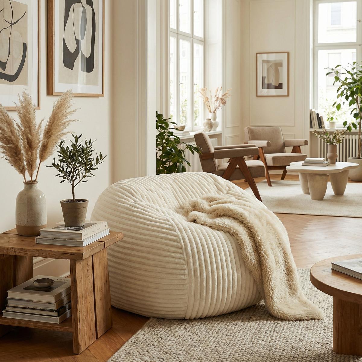 SITZSACK XXL Beige aus edlem Cord Ergonomischer Montagefrei - Beige, Textil (34/24/34cm) - Urban Meuble