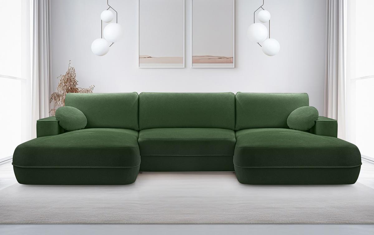 WOHNLANDSCHAFT Peoni Grün 364/168/87 cm mit Schlaffunktion - Schwarz/Grün, Kunststoff/Textil (364/87/168cm) - AX Living