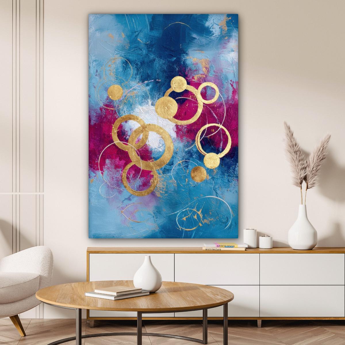 LEINWANDBILD Kreise - Gold - Abstrakt Deko XXL 80x120 cm - Blau, Textil (80/120cm) - MuchoWow