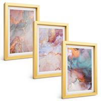 BILDER SET 3er Set - 20x30 cm Goldrahmen - Abstrakte Pastellmuster - Goldfarben, Kunststoff (20/30cm) - TULUP