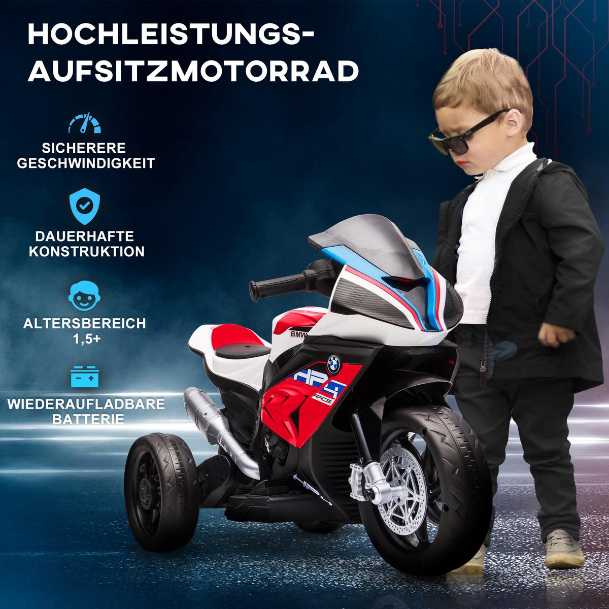 KINDER Elektro-Motorrad Kindermotorrad 6V Elektrofahrzeug Elektro-Dreirad Rot - Rot, Kunststoff (82.5/42/54cm) - HOMCOM