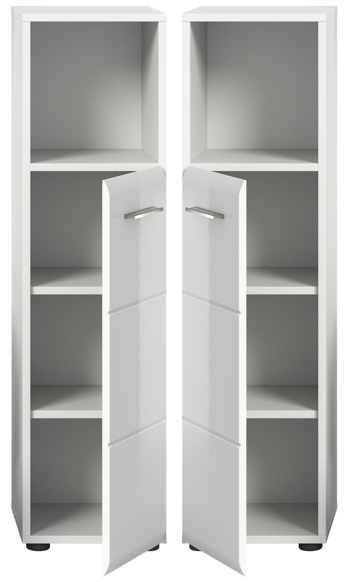 BADKOMMODE weiß Hochglanz, Badezimmer Kommode 30 x 110 cm - Weiß Hochglanz/Silberfarben, Holzwerkstoff/Kunststoff (30/110/30cm) - Inn.Furn