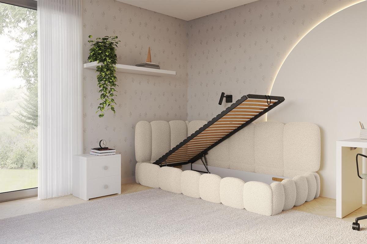 EINZELLBETT Jugendbett mit Bettkasten, Rechts - AVRY 80x200 Dunkelbeige - Taupe, Holzwerkstoff/Textil (80/200cm) - ALTDECOR