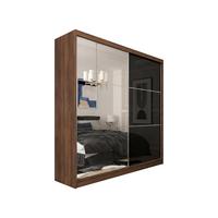SCHWEBETÜRENSCHRANK VITALE 200/216/61 cm Modern Kleiderschrank 2-türig mit Spiegel Nussbaumfarben - Nussbaumfarben/Schwarz, Holzwerkstoff (200/216/61cm) - MASSENO