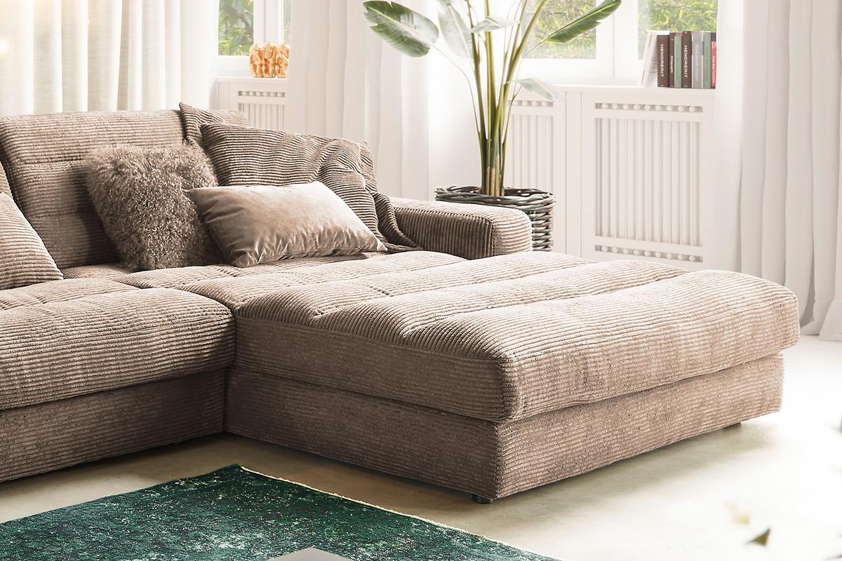 ECKSOFA XL LANA Taupe Cord - Taupe/Schwarz, Textil (416/205cm) - KAWOLA