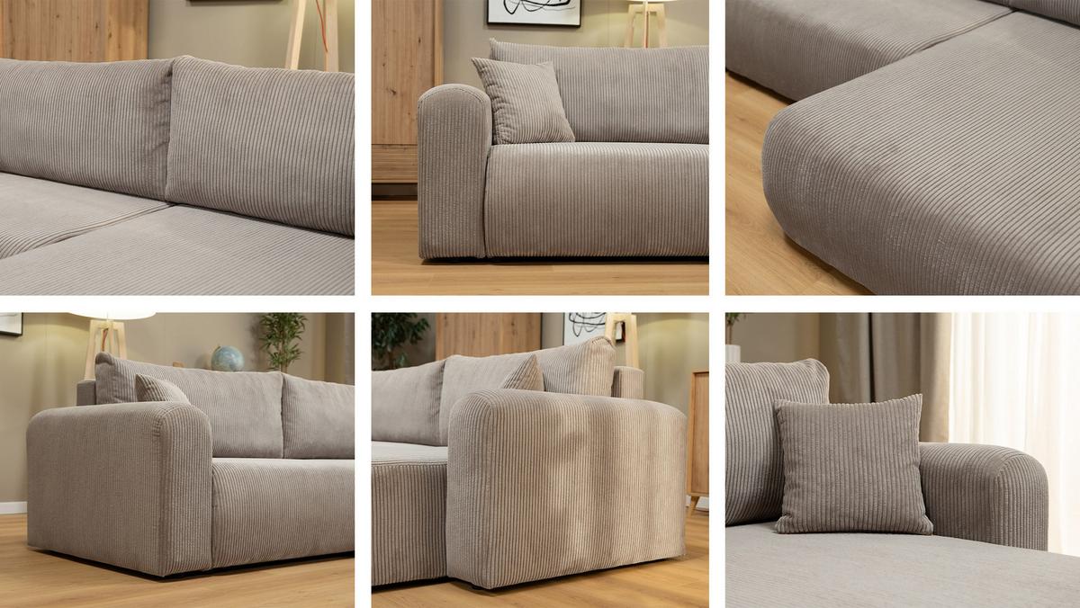 ECKSOFA Floryn L Cord - Schwarz/Naturfarben, Holz/Kunststoff (245/145cm) - MIRJAN24