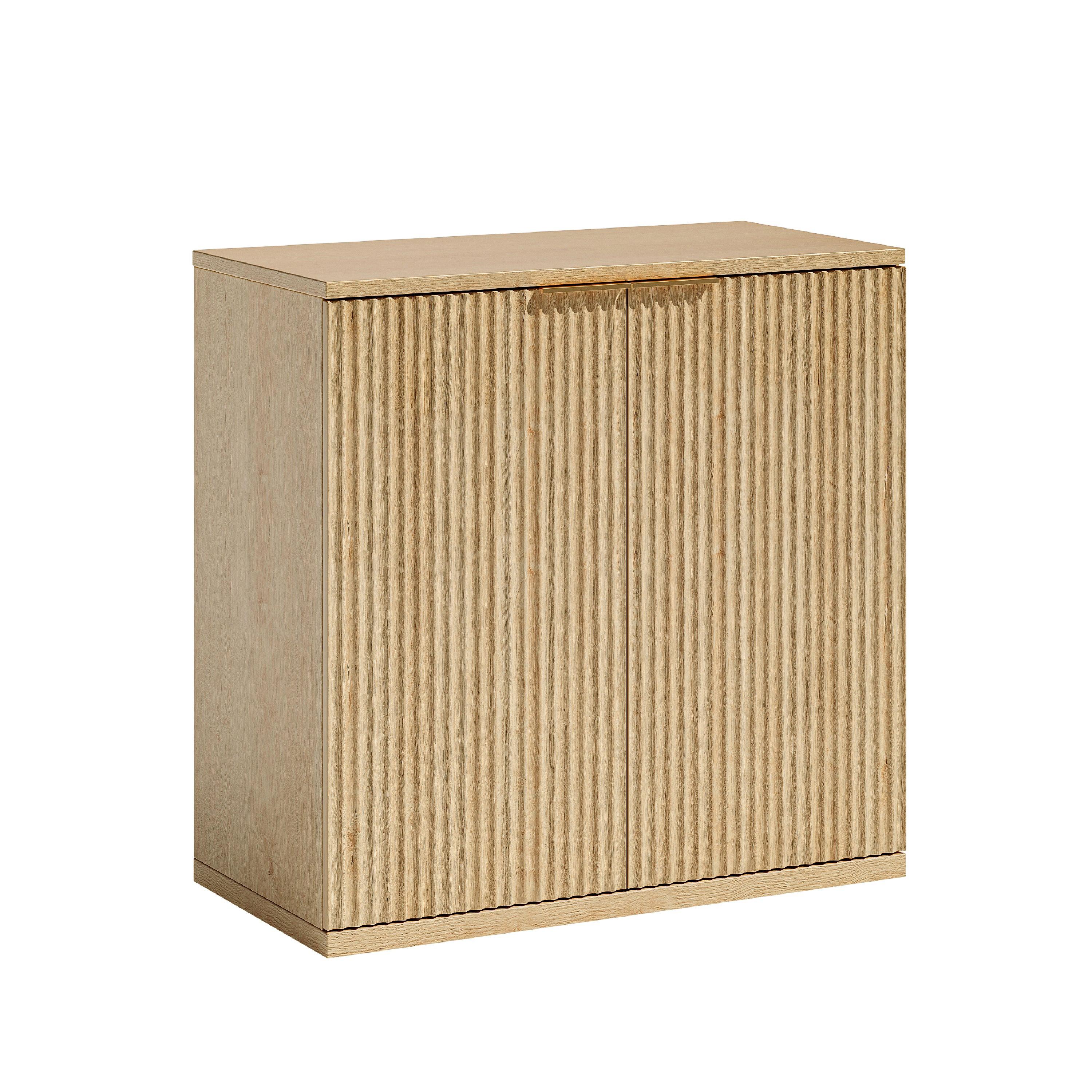 SIDEBOARD in Heller Holzoptik mit Geriffelter Front, Beige - Beige, Holzwerkstoff (40/80cm) - Urban Meuble