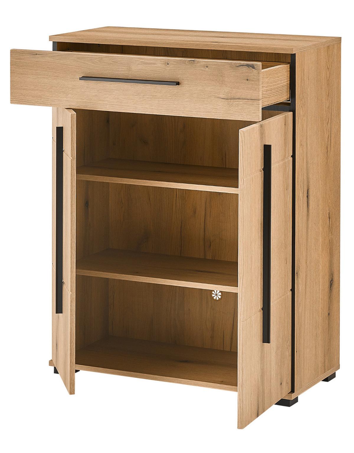 SCHUHSCHRANK Evoke Eiche 80 x 103 cm, Kommode mit Soft-Close - Eichefarben/Schwarz, Holzwerkstoff/Kunststoff (80/103/39cm) - Furn.Design