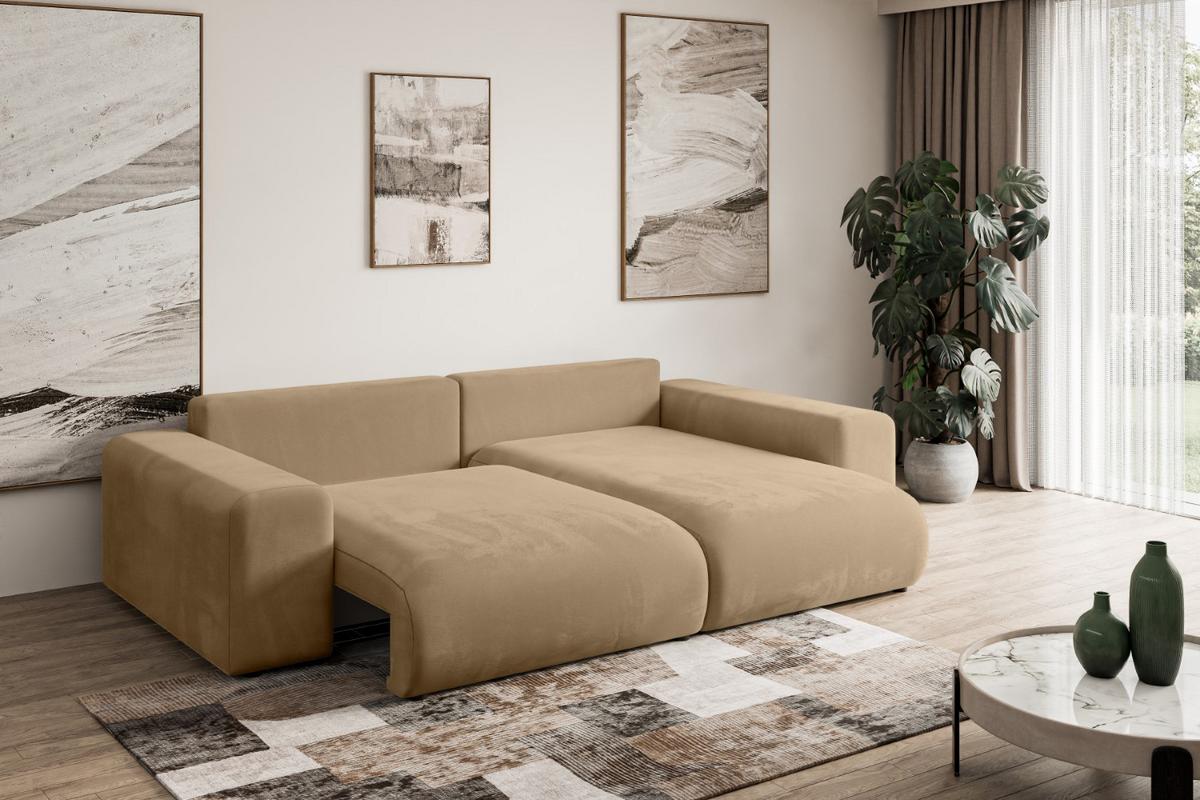 ECKSOFA Ottomane rechts ESKAR-L 266x176x72 Beige Velours - Beige/Schwarz, Holzwerkstoff/Kunststoff (176/266cm) - ALTDECOR