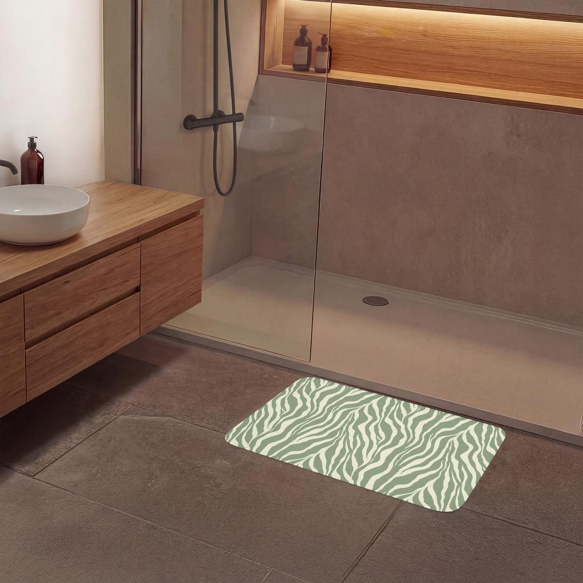 BADEMATTE Zebra - Motiv - Grün 80x50 cm - Salbeigrün, Textil (80/50cm) - OnlyWow