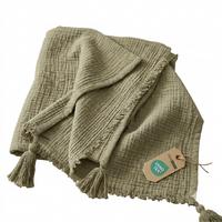 WOHNDECKE Musselin salbei mit Quasten - Salbeigrün, Textil (127/180cm) - Homescapes