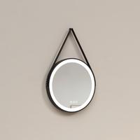 BADSPIEGEL Rund mit Touch-Schalter Beleuchtung mit Hängeriemen Schwarz Ø 50 cm - Schwarz, Glas (50/50/3.5cm) - EMKE
