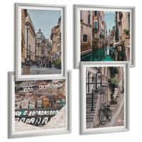 BILDER SET 4er Set - 50x50 cm & 40x60 cm Silberner Rahmen - Die charmanten Straßen der Hafenstädte - Silberfarben, Kunststoff (50/50cm) - TULUP