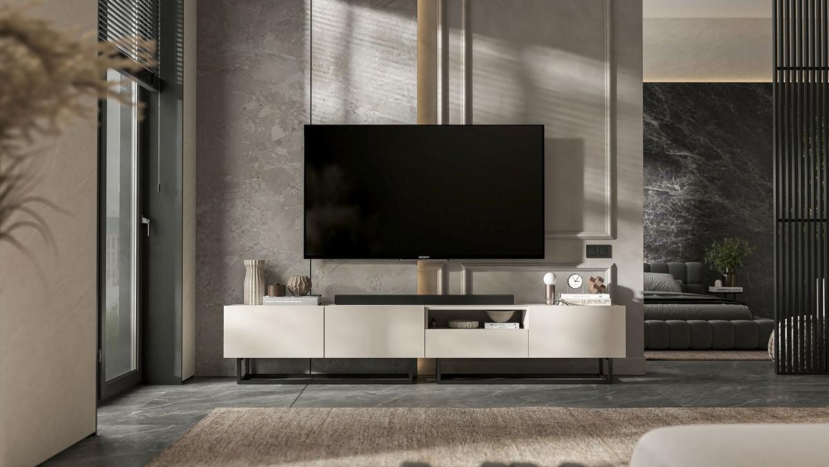 TV-SCHRANK Enjoy Kaschmir matt mit Metallrahmen Schublade 120 cm - Kaschmir/Schwarz, Holzwerkstoff/Metall (120/46/35cm) - Meble Lindner