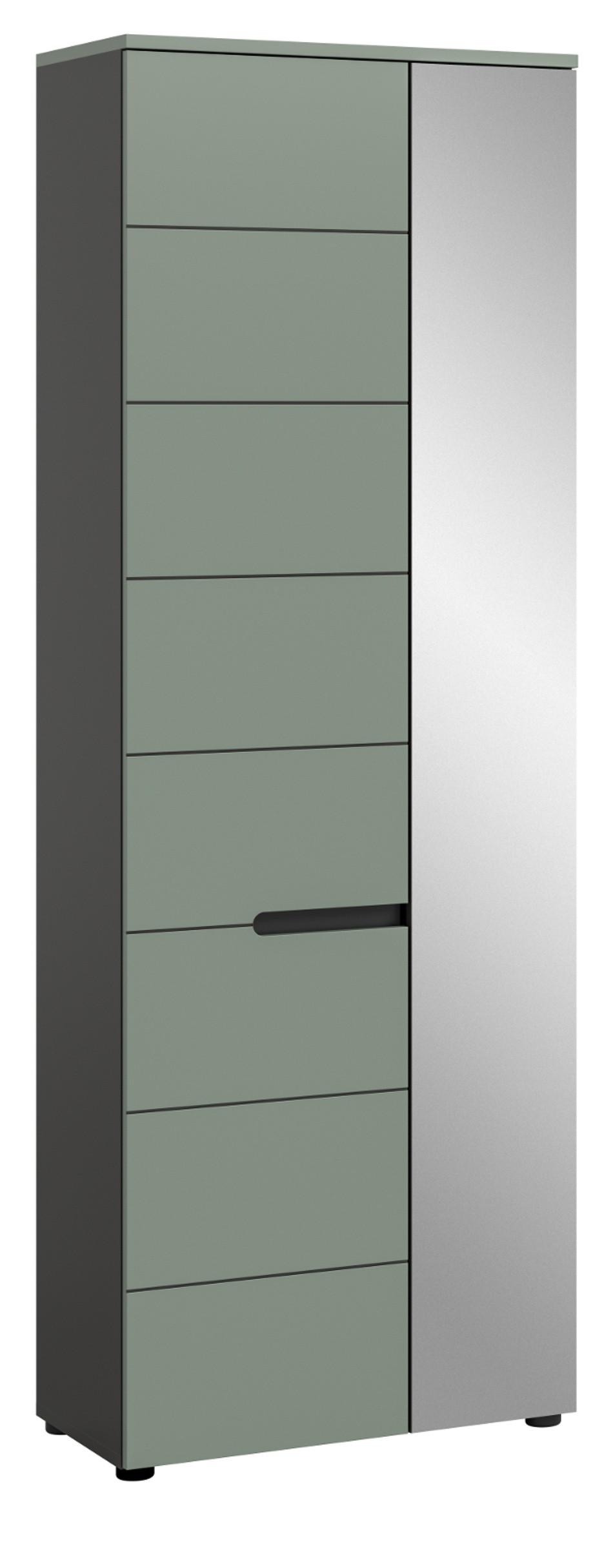 GARDEROBENSCHRANK Salbei Grün und Basalt Grau, Schuhschrank 65 x 190 cm, variable Inneneinteilung und Soft-Close - Salbeigrün/Schwarz, Holzwerkstoff/Kunststoff (65/190/37cm) - Inn.Furn
