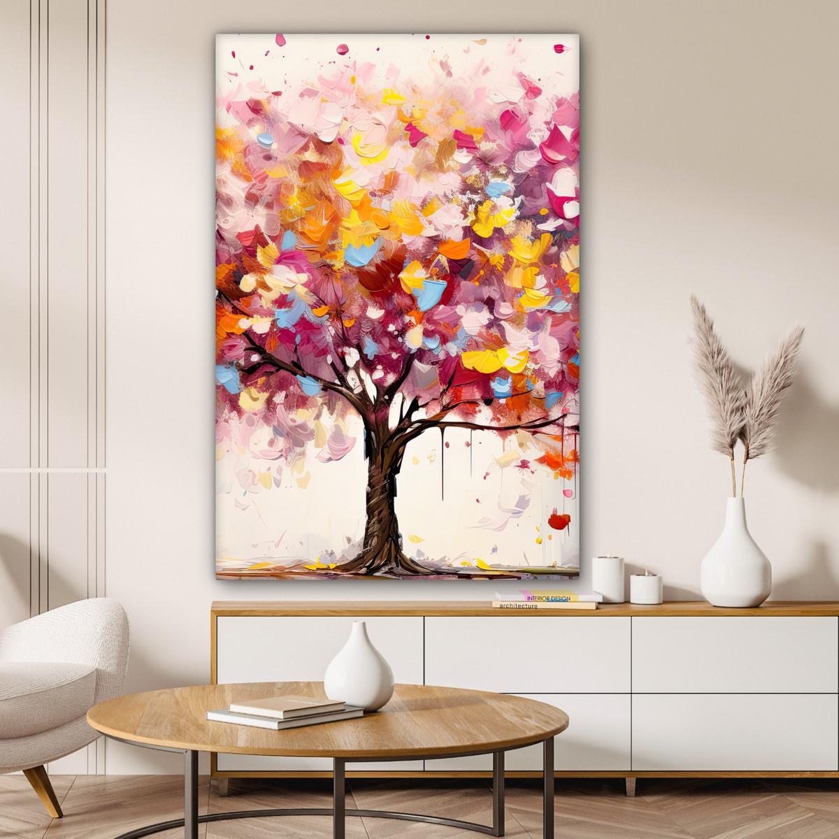 LEINWANDBILD Aquarell - Baum - Kunst - Abstrakt Deko Groß 90x140 cm - Rosa, Textil (90/140cm) - MuchoWow