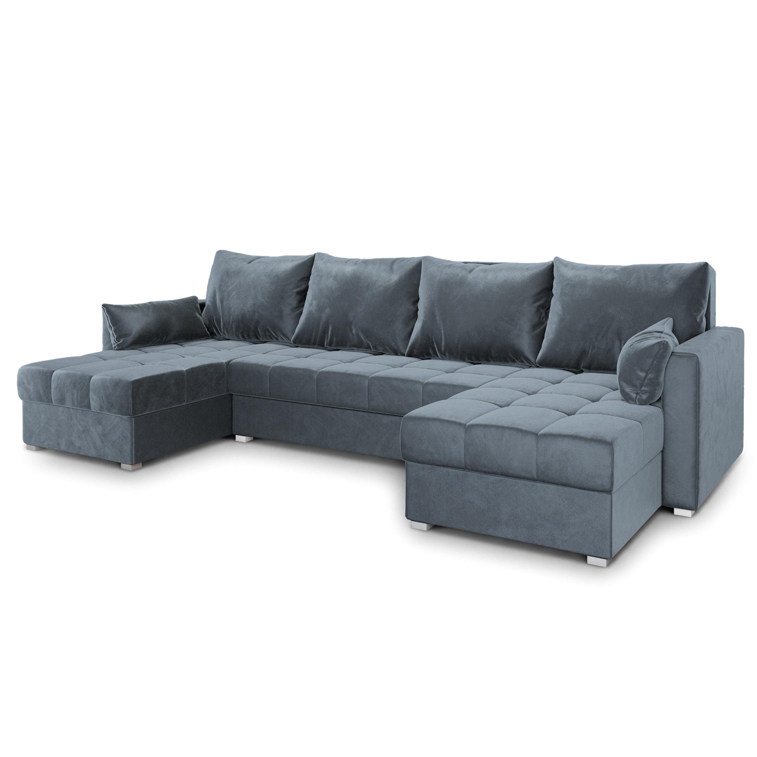 WOHNLANDSCHAFT NAKO Grau Plüsch-Stoff mit Schlaffunktion - Grau, Holz/Kunststoff (285/85/140cm) - MASSENO