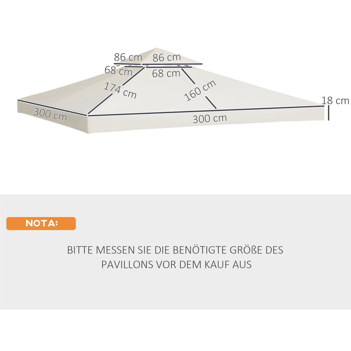 ERSATZDACH Dach für Metall-Gartenpavillon Pavillon Partyzelt Gartenzelt 3x3 - Weiß, Kunststoff (300/18/300cm) - Outsunny