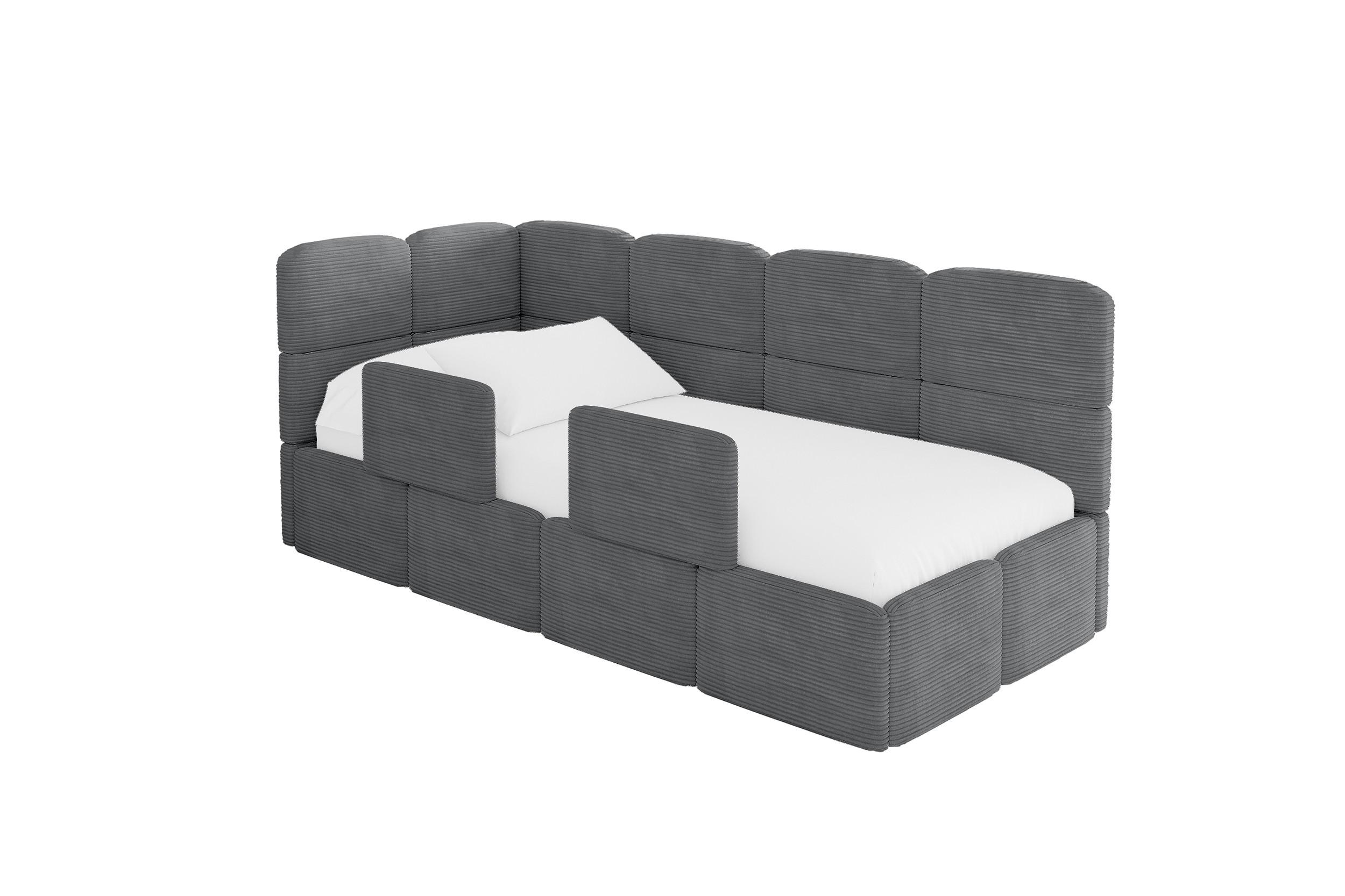 EINZELLBETT Jugendbett mit Bettkasten und Matratze H3/H4, Rechts - KIVY 80x200 Dunkelgrau - Schieferfarben, Holzwerkstoff/Textil (80/200cm) - ALTDECOR