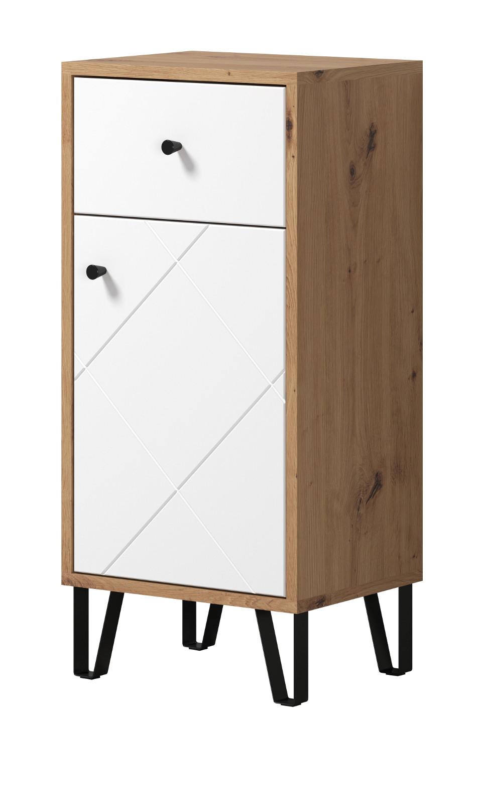 BADKOMMODE weiß matt Lack, Artisan Eiche, Badschrank 36 x 79 cm - Schwarz/Weiß, Holzwerkstoff/Kunststoff (36/79/29cm) - Top.Furn