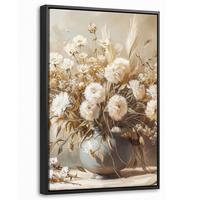 LEINWAND Bilder mit Rahmen - Blumen - Vase - Stilleben - Beige - 20x30 - Creme, Textil (20/30cm) - MuchoWow