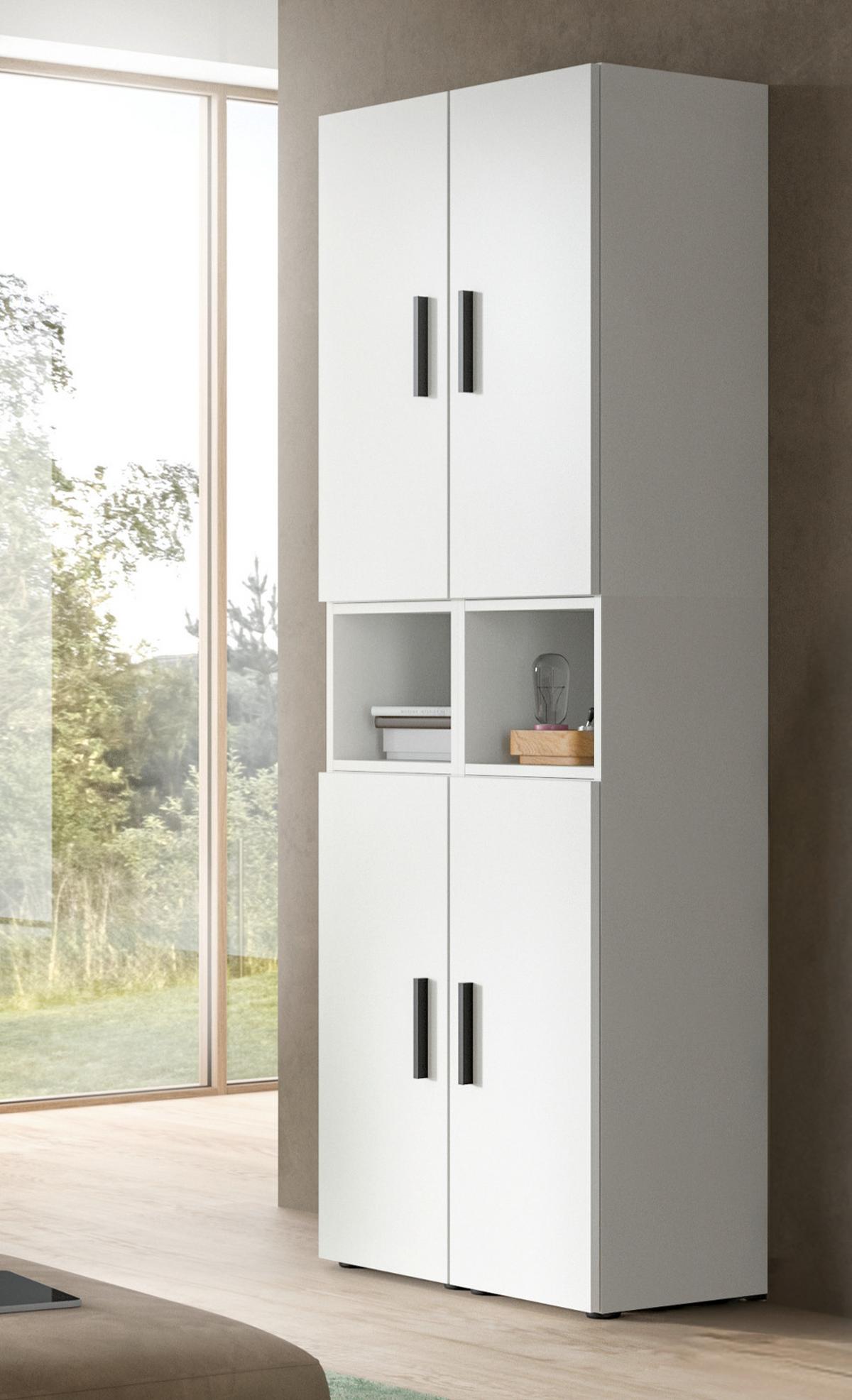 STAURAUMSCHRANK weiß 65 x 178 cm, Mehrzweckschrank mit viel Stauraum - Schwarz/Weiß, Holzwerkstoff/Kunststoff (65/178/34cm) - Inn.Furn