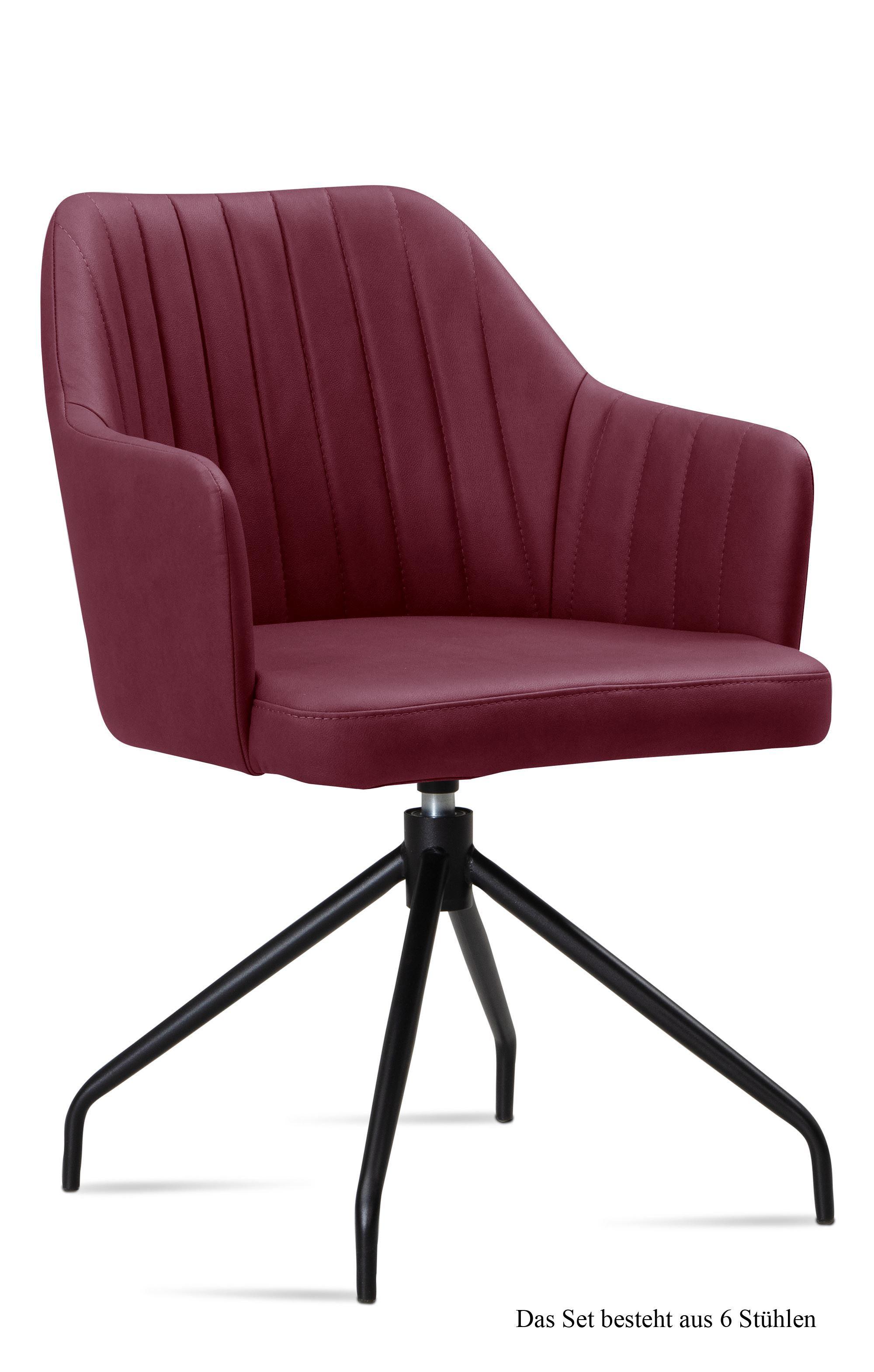 ARMLEHNSTUHL drehbar (6er-Set) Dorena 58x81x60 Schwarz/Marsala - Brombeere/Schwarz, Kunststoff (60/81/58cm) - 58aufmkessel