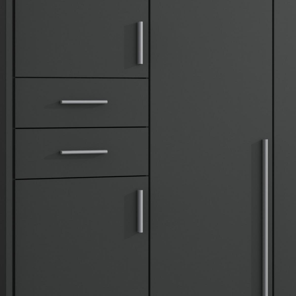 DREHTÜRENSCHRANK B273/H210/T58 cm in Grafit, Kleiderschrank mit Passepartout & 2 Spiegeltüren & Schubkästen, Griffe alufarbig / 22577 - Silberfarben/Graphitfarben, Holzwerkstoff/Kunststoff (273/210/58cm) - luma-home