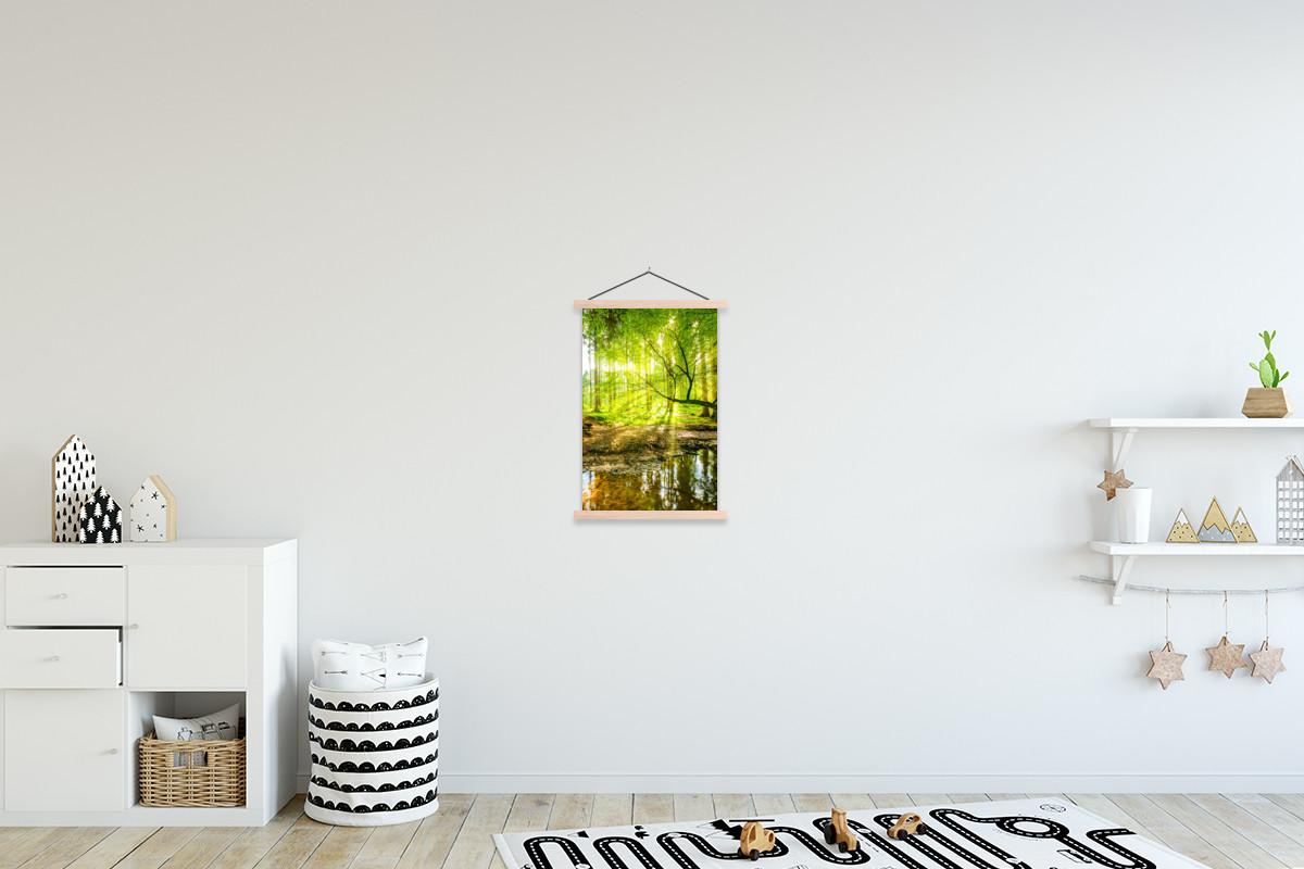 POSTER MIT MAGNETLEISTEN Wald - Landschaft - Wasser - Bäume - Sonne - Grün - Natur Deko Wohnzimmer 40x60 cm - Grün, Textil (40/60/0.15cm) - MuchoWow