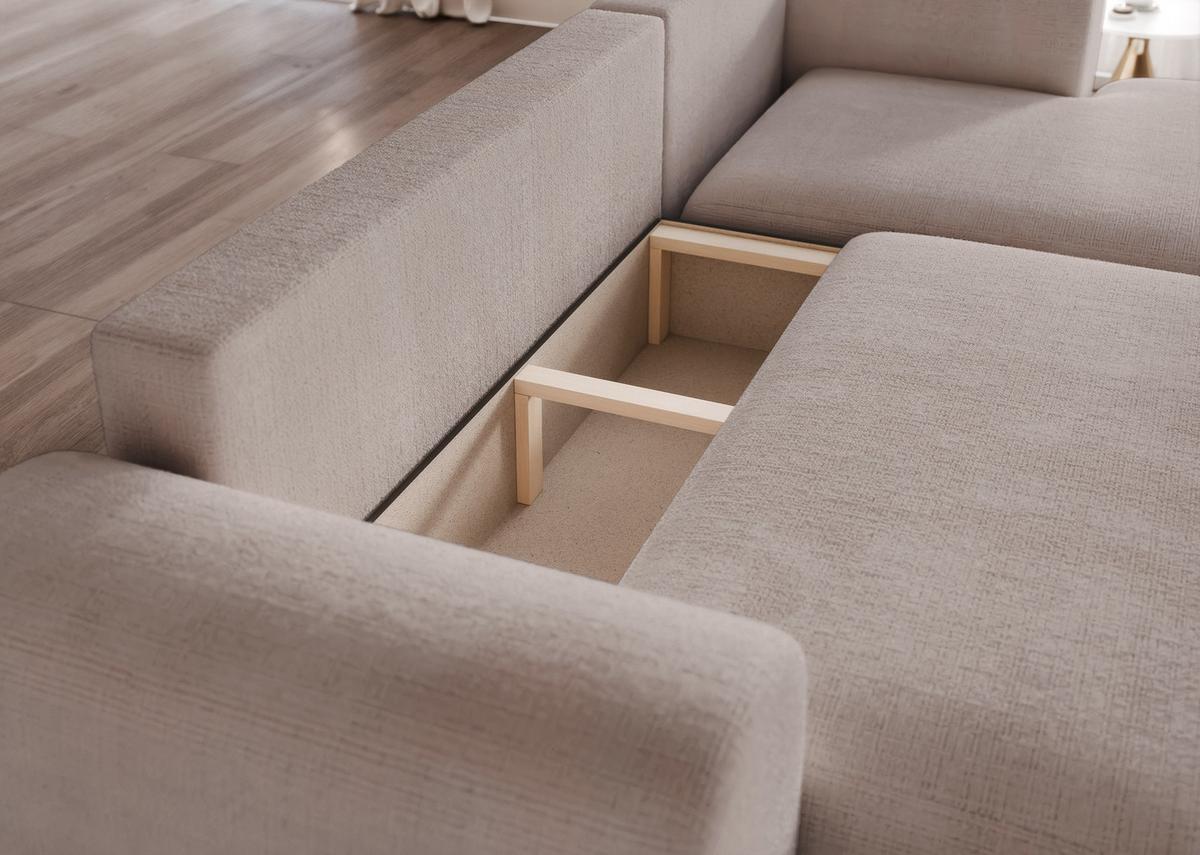 ECKSOFA BLOOM Rechts mit Schlaffunktion und Bettkasten Grau - Grau, Kunststoff/Textil (263/150cm) - Idohome