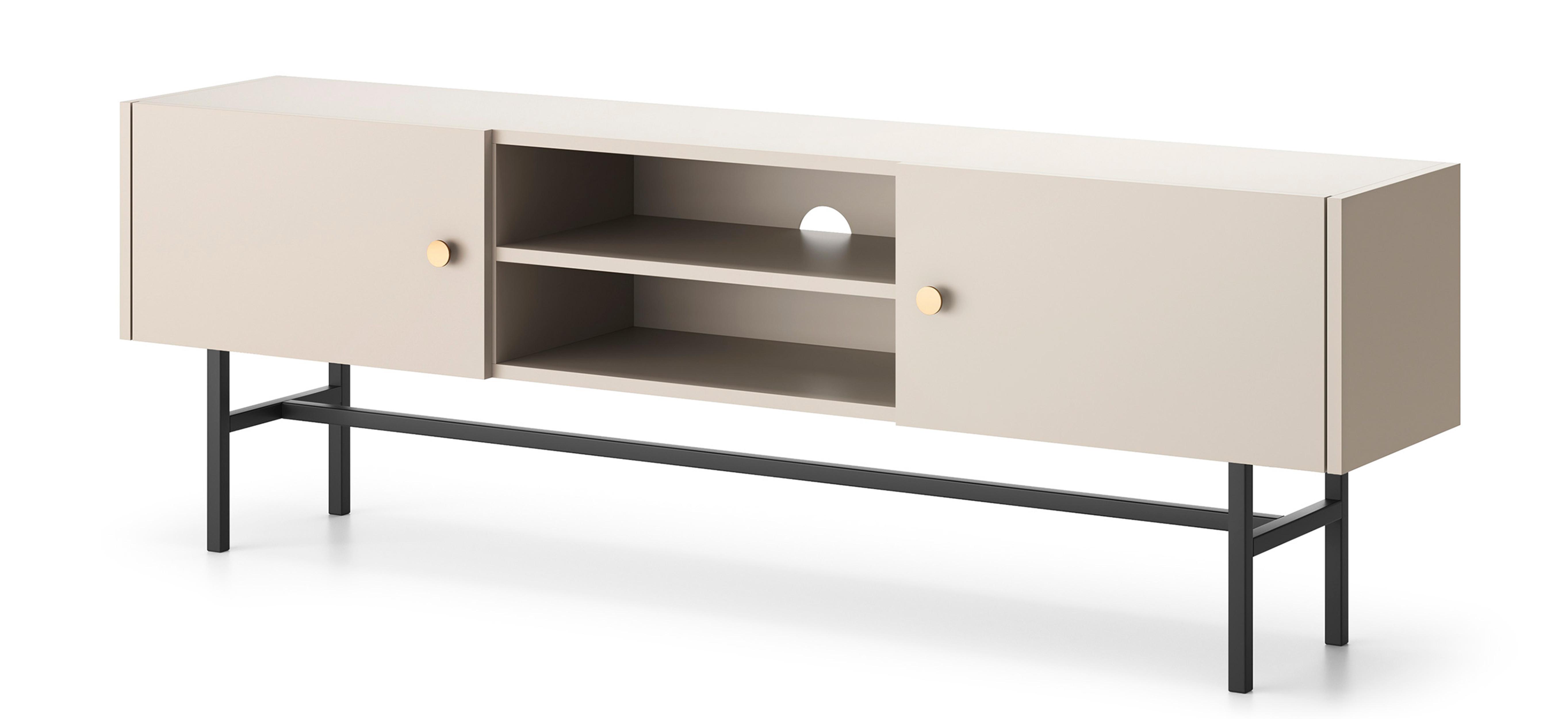 LOWBOARD Dinley 2T Beige 155/52/35 cm – mit schwarzen Beinen im minimalistischen Design - Beige/Schwarz, Holzwerkstoff/Metall (155/52/35cm) - AX Living