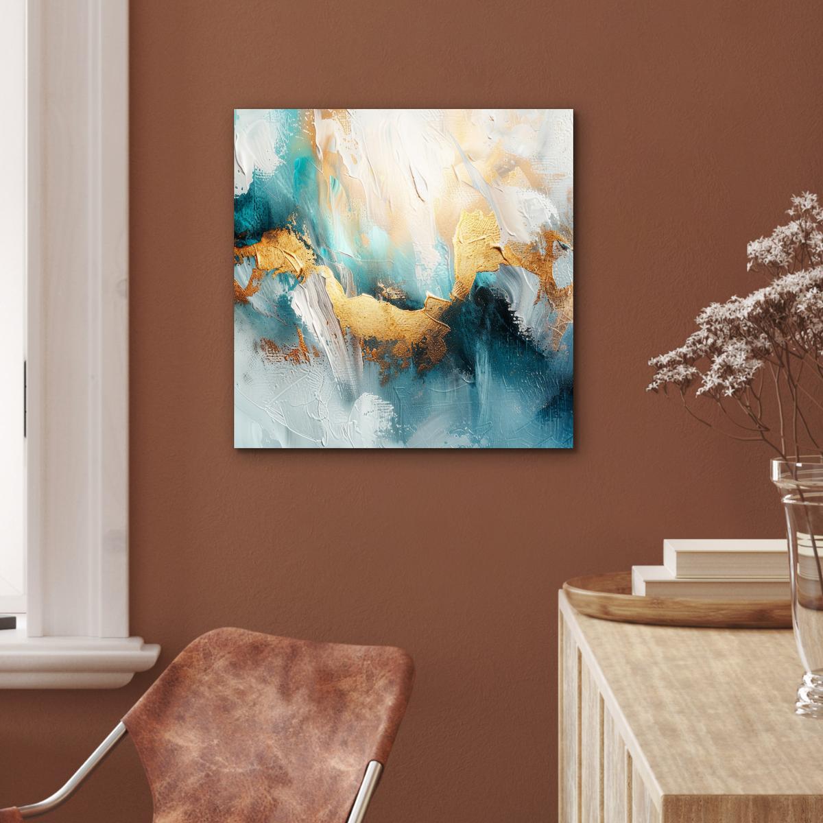 METALLBILD Abstrakt - Kunst - Gold - Blau 50x50 cm - Petrol, Metall (50/50cm) - MuchoWow