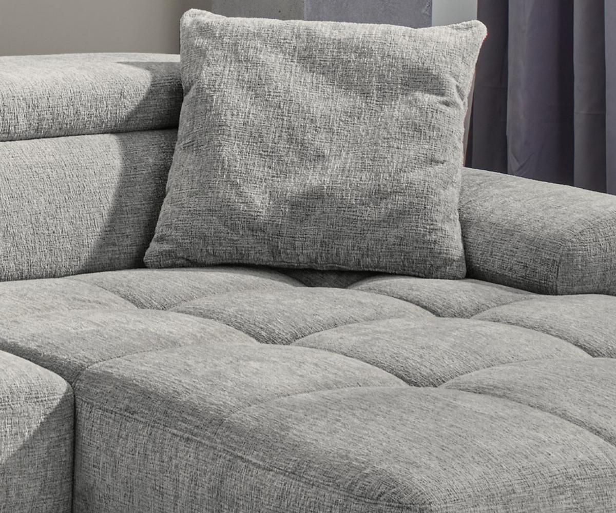 ECKSOFA mit elektrischer Sitztiefenverstellung, Kopflehnen verstellbar, USB-A und USB-C Ladefunktion B299/T200/H107 cm, Chenille Hellgrau / 15420 - Hellgrau/Schwarz, Holzwerkstoff/Textil (299/200cm) - luma-home