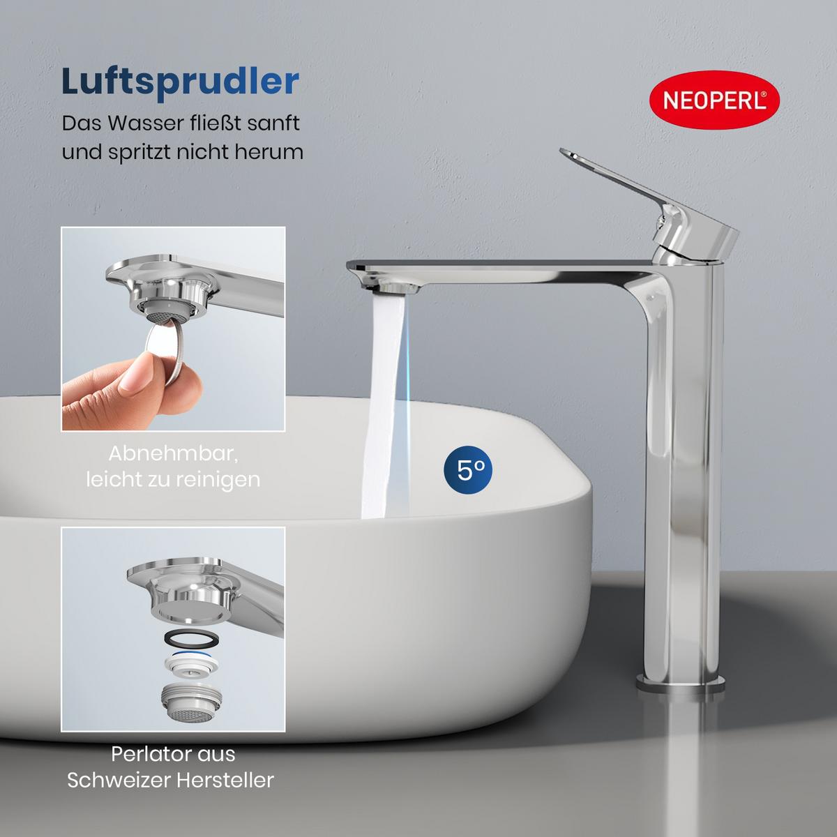 WASCHTISCHARMATUR aus 4MS-Messing Verchromt 21,5 cm - Chromfarben, Metall (21.5/26.9/4.9cm) - EMKE