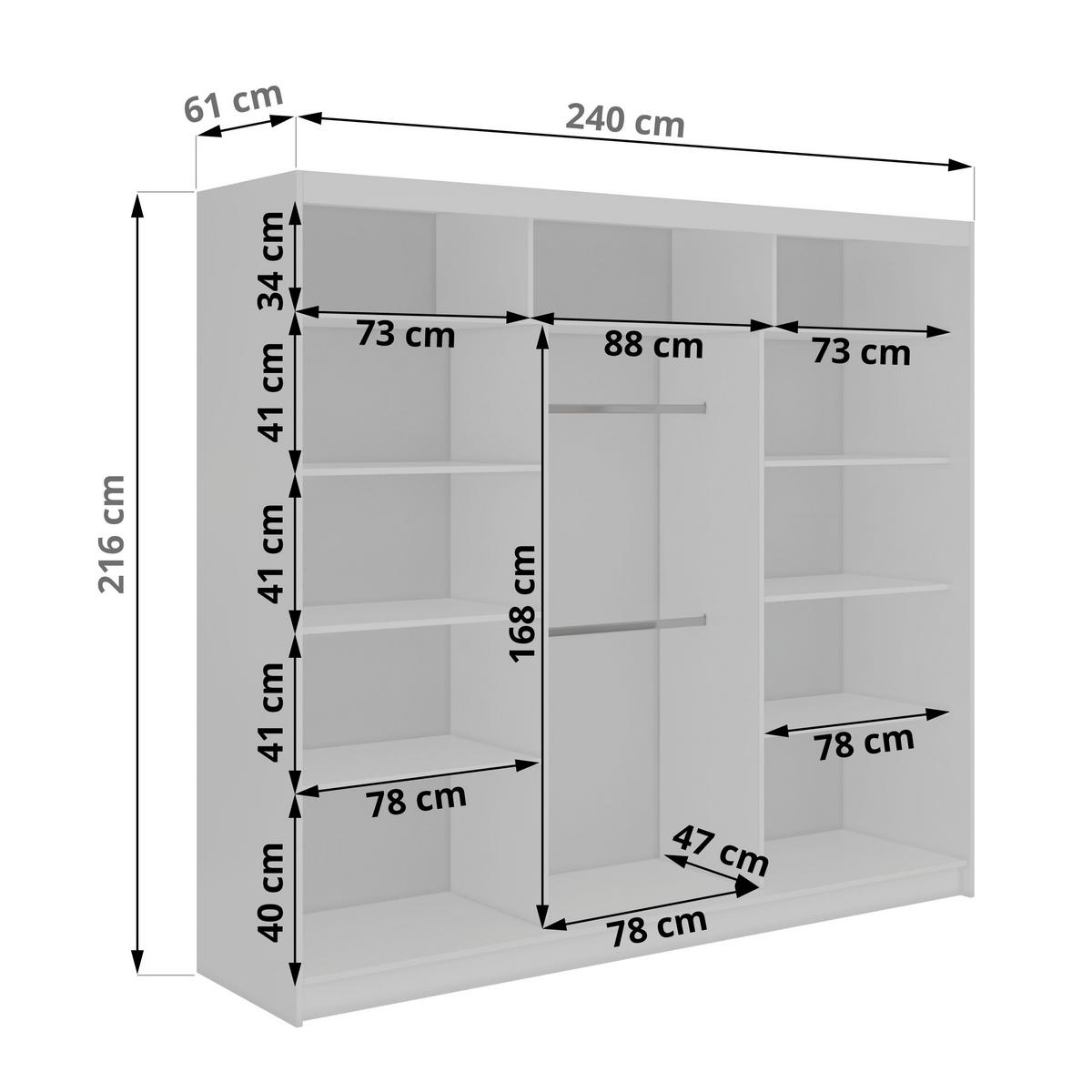SCHWEBETÜRENSCHRANK mit Spiegel LAOS - 240 - Weiß - Eiche Artisan Lamellen - Alufarben/Weiß, Holzwerkstoff/Metall (240/216/61cm) - MKS