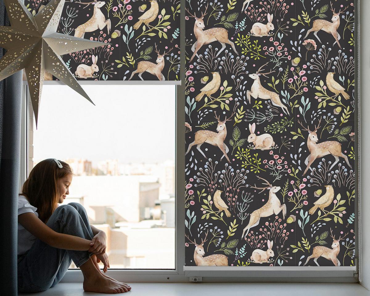 INNENROLLO - Fensterrollo - Rollo - 100x100 cm - Vögel, Rehe und Kaninchen - Braun, Kunststoff (100/100/0.5cm) - TULUP