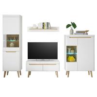 WOHNWAND 4-teilig weiß matt, Eiche, skandinavisch 290 cm, Wohnkombination mit Soft-Close-Funktion - Eichefarben/Weiß, Glas/Holz (290/197/40cm) - Furn.Design