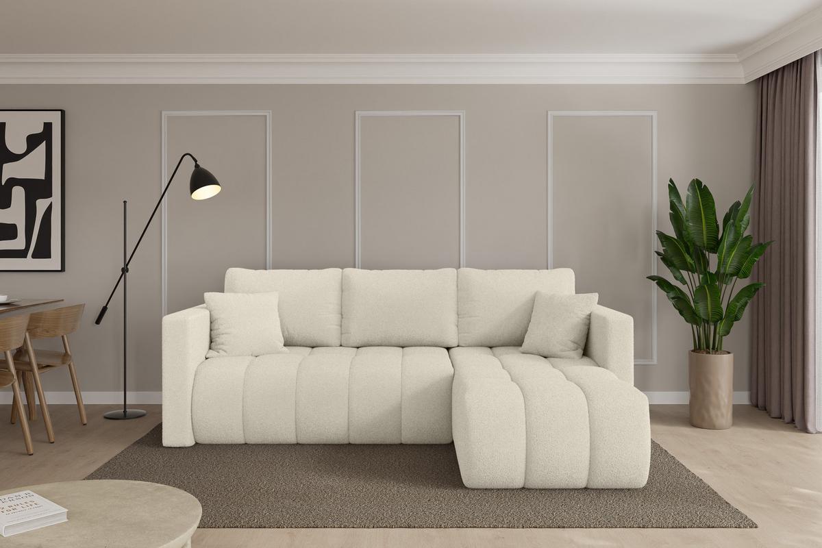 ECKSOFA mit Schlaffunktion Ottomane Rechts GARD-L 226x146x85 Beige Bouclé - Sandfarben/Beige, Holzwerkstoff/Kunststoff (226/146cm) - ALTDECOR