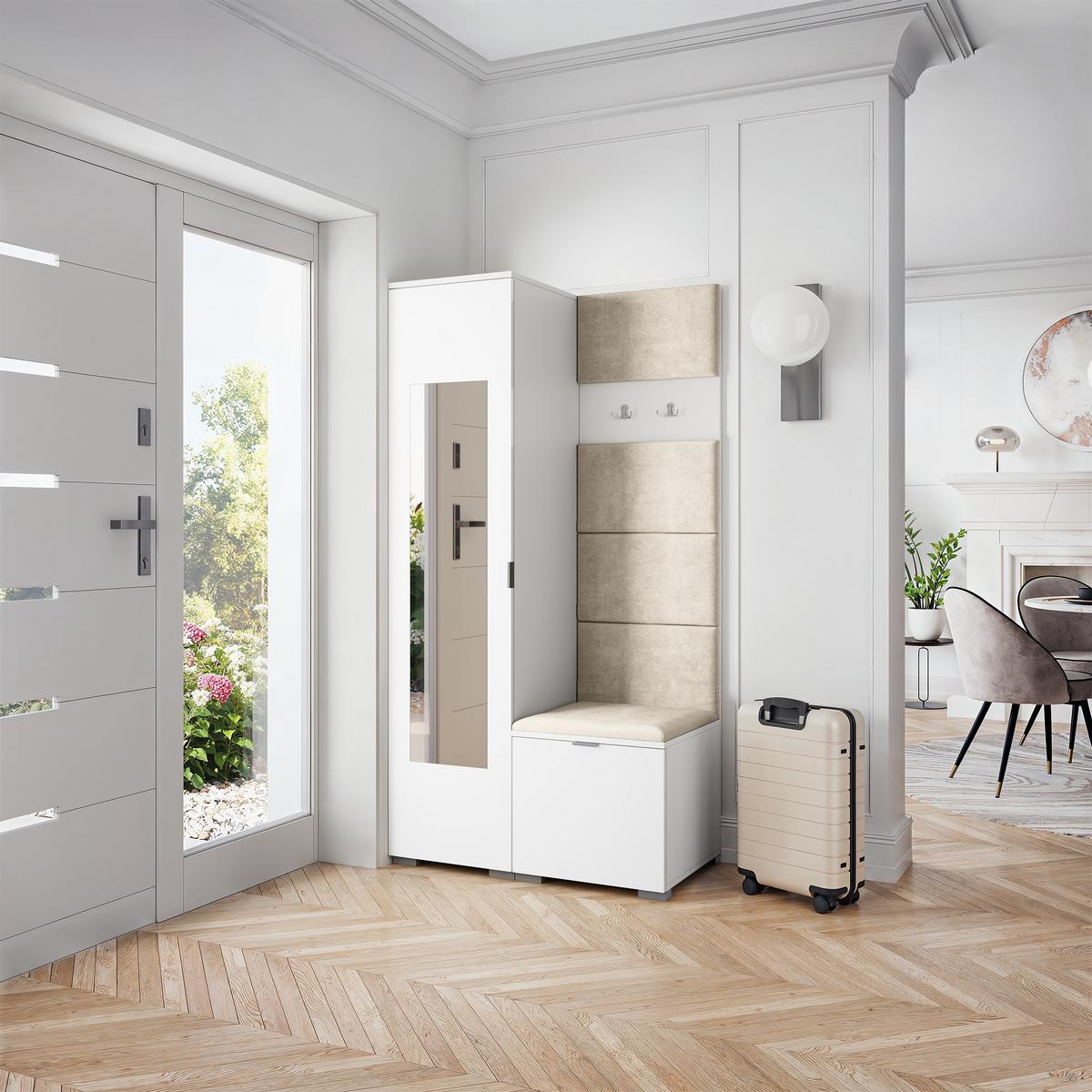 GARDEROBENSCHRANK VIRA 95/181/51 cm Modern Weiß - Beige/Weiß, Holzwerkstoff (95/181/51cm) - MASSENO