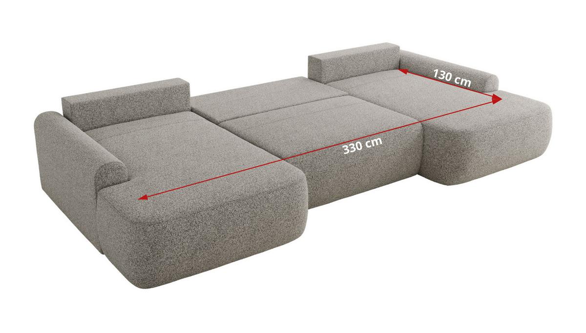 WOHNLANDSCHAFT CUBO U Hellgrau Struktur - Hellgrau/Schwarz, Kunststoff/Textil (370/100/187cm) - MKS