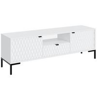 LOWBOARD Montreal mit 2 Türen, 1 Schublade und offenem Fach, dekorative 3D-Fronten, Weiß - Schwarz/Weiß, Holzwerkstoff/Metall (150/47/40cm) - Beautysofa