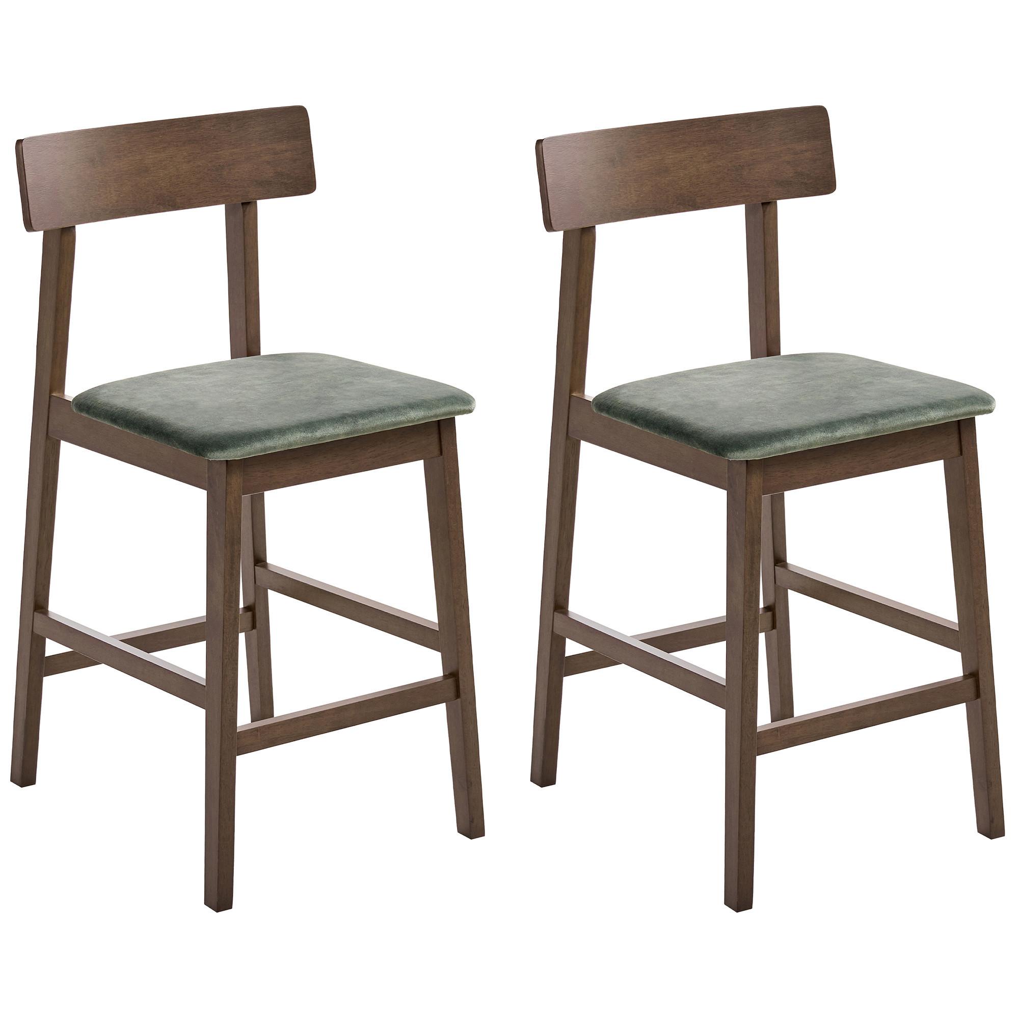 BARSTUHL 2er-Set Holz Dunkelbraun/GrünIsanti - Dunkelbraun, Holz (44/92/54cm) - Beliani