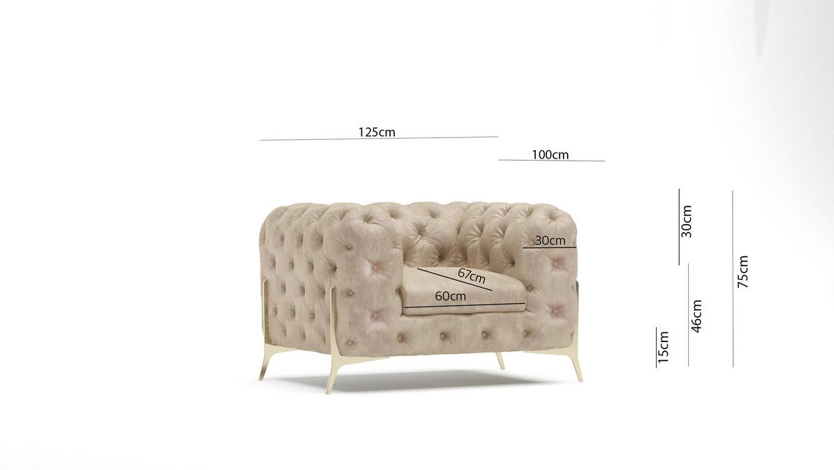 CHESTERFIELD-SESSEL Vertex Beige Samt - Beige/Goldfarben, Holz/Textil (125/75/100cm) - S-Style Möbel