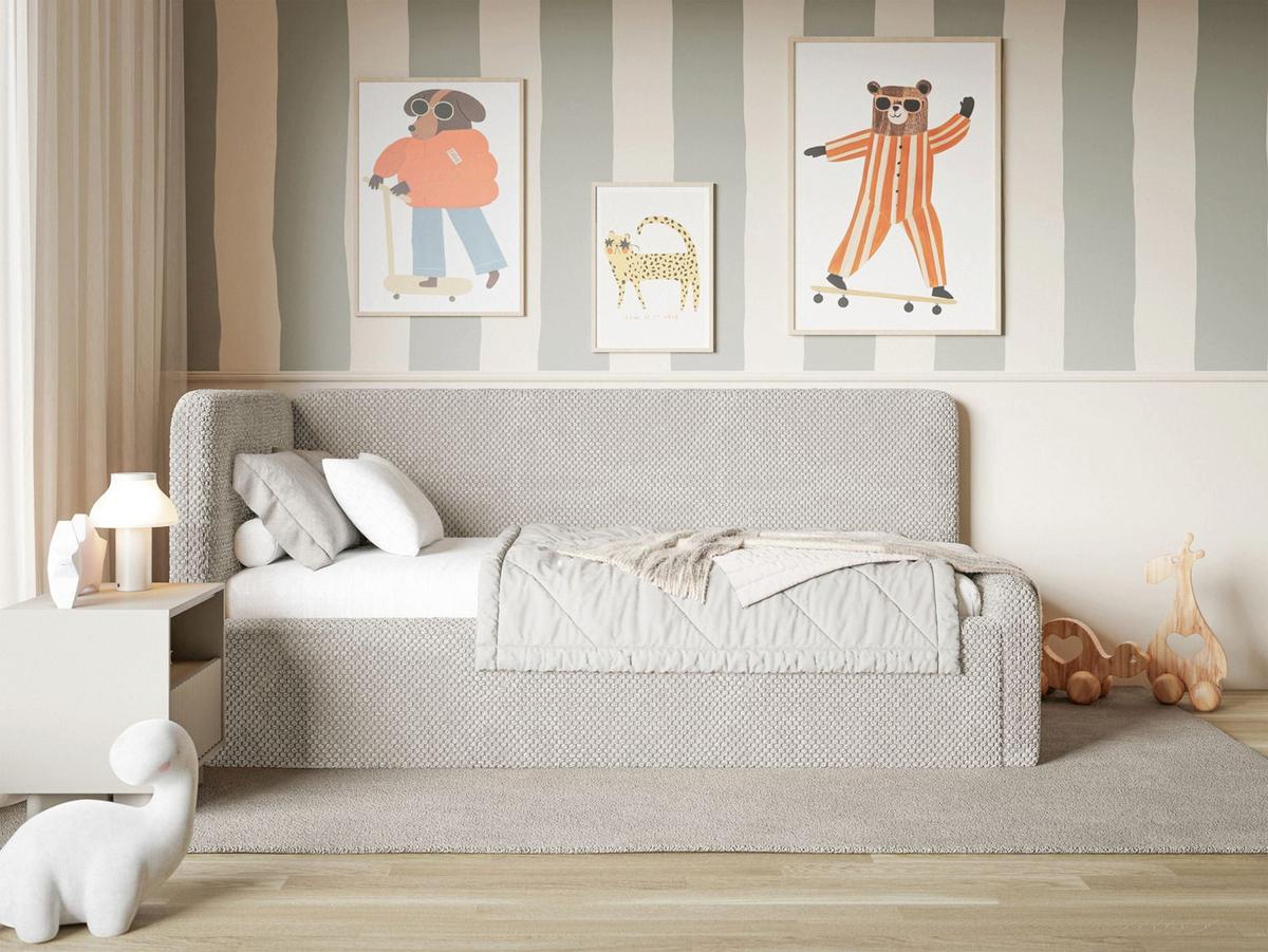 JUGENDBETT Fanko Plüsch Graubeige 90x200 cm - Taupe/Schwarz, Kunststoff/Textil (90/200cm) - Selsey